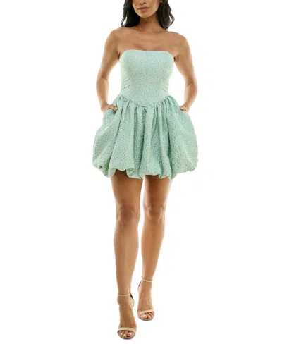 B Darlin Juniors' Sequinned Balloon-skirt Mini Dress In Mint,crytl
