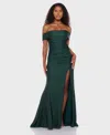B Darlin Juniors' Shiny Knit Off-the-shoulder Maxi Dress