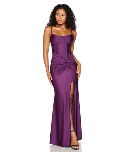 B Darlin Juniors' Shiny Knit Sweetheart-neck Lace-up-back Corset Dress In Purple