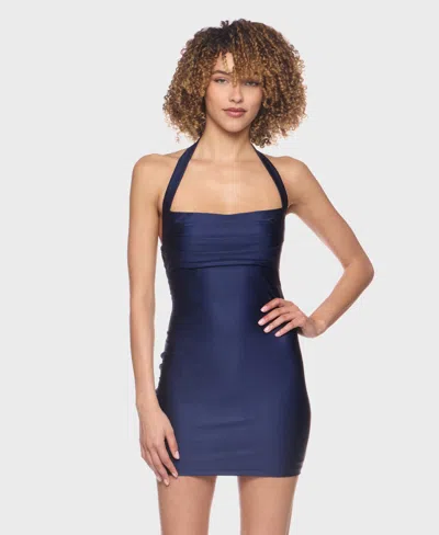 B Darlin Juniors' Shiny-knit Halter Bodycon Dress In Blue
