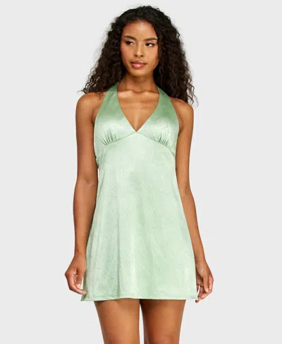 B Darlin Juniors' Sleeveless Halter Neck Mini Dress In Green