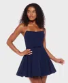 B Darlin Juniors' Sleeveless Scuba Crepe Fit & Flare Dress In Blue