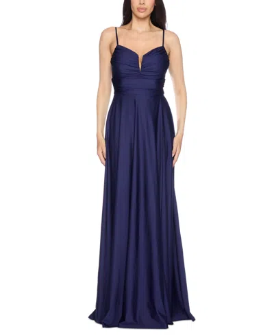 B Darlin Juniors' Sleeveless V-neck Jersey Gown, Created For Macy's In Navy