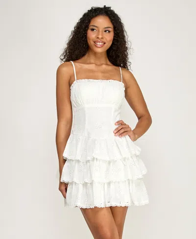 B Darlin Juniors' Spaghetti Eyelet Dress In White