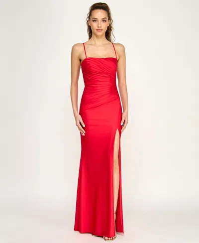 B Darlin Juniors' Square Neck Knit Gown In Red