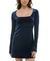 B Darlin Juniors' Square-neck Long-sleeve Velvet Dress In Navy