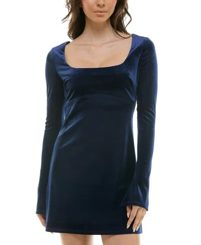 B Darlin Juniors' Square-neck Long-sleeve Velvet Dress In Navy
