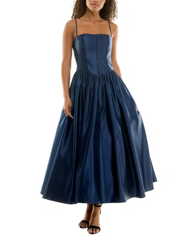 B Darlin Juniors' Square-neck Sleeveless Fit & Flare Dress In Navy,navy