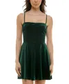 B Darlin Juniors' Straight-neck A-line Velvet Dress In Hunter