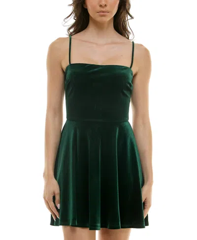 B Darlin Juniors' Straight-neck A-line Velvet Dress In Hunter