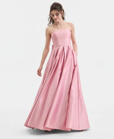 B Darlin Juniors' Strapless Bow-back Gown In Pink