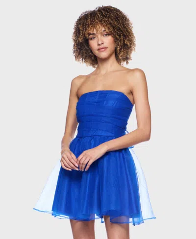 B Darlin Juniors' Strapless Bow Detail Short Dress In Blue