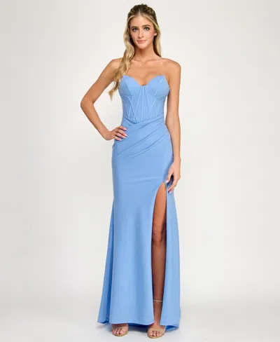B Darlin Juniors' Strapless Gown In Blue