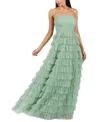B Darlin Juniors' Strapless Ruffle-skirt Gown In Gray