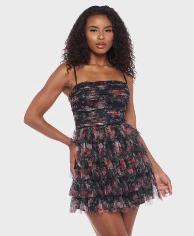 B Darlin Juniors' Strapless Straight-neck Fit & Flare Dress In Black