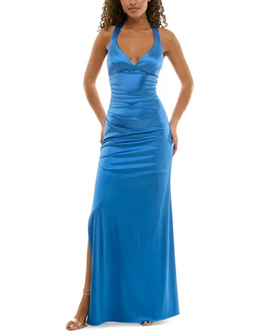 B Darlin Juniors' Strappy-back Satin Gown, Created For Macy's In Cornflower