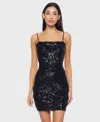 B Darlin Juniors' Strappy Mesh Sequin Bodycon Dress In Black