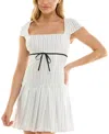 B Darlin Juniors' Striped Pleated Mini Dress In White