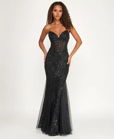 B Darlin Juniors' Sweetheart Mermaid Gown In Black