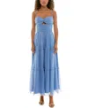 B Darlin Juniors' Sweetheart-neck Glitter Tiered Dress In Denim,denim