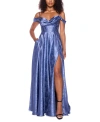 B Darlin Juniors' Sweetheart-neck Jacquard Gown, Created For Macy's In Chambray