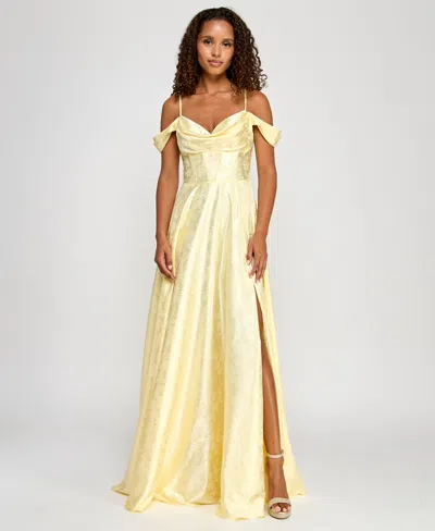 B Darlin Juniors' Sweetheart-neck Jacquard Gown, Created For Macy's In Yellow