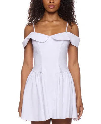 B Darlin Juniors' Sweetheart Spaghetti-strap Cold-shoulder Twill Fit & Flare Dress In White