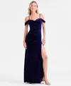 B Darlin Juniors' Velvet Off-the-shoulder Gown In Blue