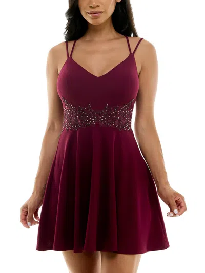 B Darlin Juniors Womens Embellished Above Knee Fit & Flare Dress In Multi