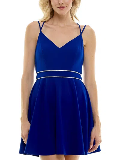 B Darlin Juniors Womens Embellished V-neck Mini Dress In Multi
