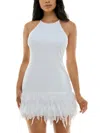B DARLIN JUNIORS WOMENS FEATHER TRIM MINI COCKTAIL AND PARTY DRESS