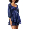 B Darlin Juniors Womens Floral Print Satin Babydoll Dress In Blue