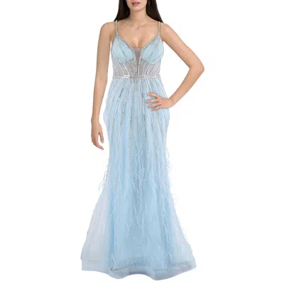 B Darlin Juniors Womens Full Length Embellished Evening Dress In Blue
