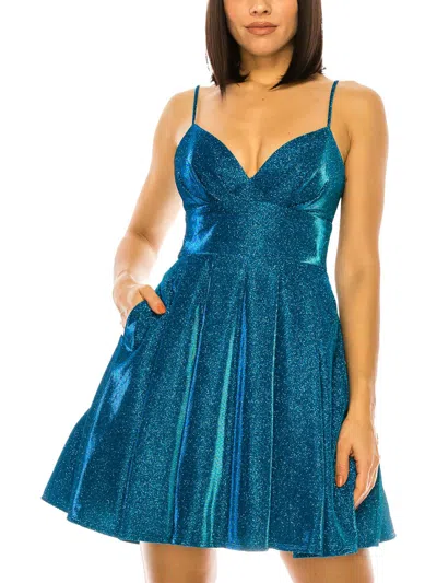 B Darlin Juniors Womens Glitter Mini Cocktail And Party Dress In Blue