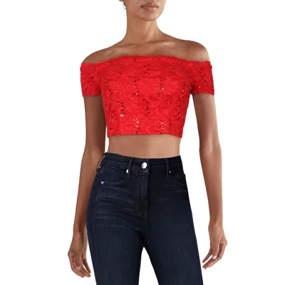 B Darlin Juniors Womens Lace Sequined Cropped In Red