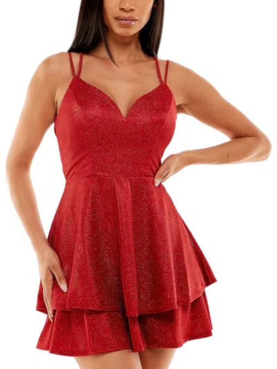 B Darlin Juniors Womens Lace-up-back Short Fit & Flare Dress In Red