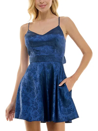 B Darlin Juniors Womens Party Short Fit & Flare Dress In Blue