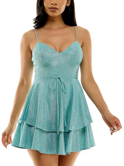 B Darlin Juniors' Spaghetti-strap Sequined Fit & Flare Dress In Seafoam