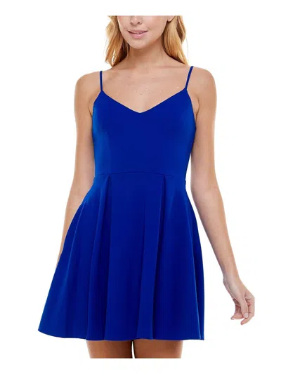 B Darlin Juniors' V-neck Sleeveless Pleated Fit & Flare Dress In Electric Blue