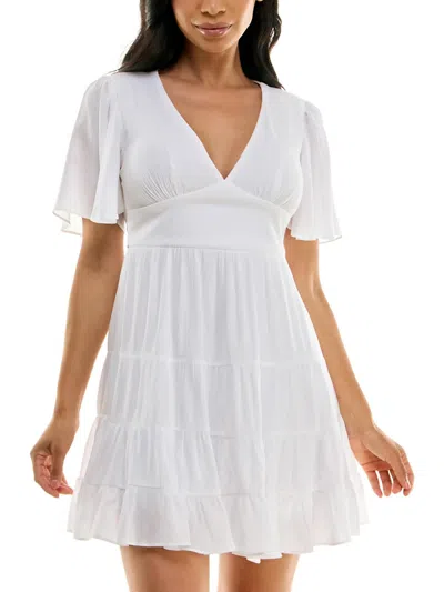 B Darlin Juniors Womens Rayon Fit & Flare Dress In White