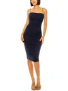 B Darlin Juniors Womens Ruched Knee-length Bodycon Dress In Blue
