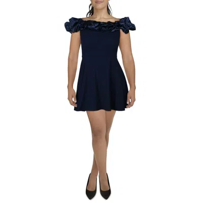 B Darlin Juniors Womens Ruffled Polyester Cocktail And Party Dress In Blue