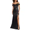 B Darlin Juniors' Cowl-neck High-slit Boned-bodice Gown In Black