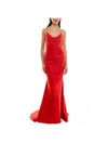 B Darlin Juniors Womens Satin Ruched Evening Dress In Red