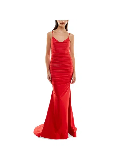 B Darlin Juniors Womens Satin Ruched Evening Dress In Red