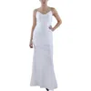 B Darlin Juniors Womens Satin Ruched Evening Dress In White