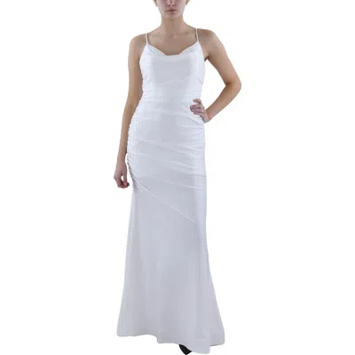 B Darlin Juniors Womens Satin Ruched Evening Dress In White