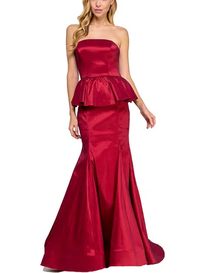 B Darlin Juniors' Peplum Strapless Gown, Created For Macy's In Ruby Red