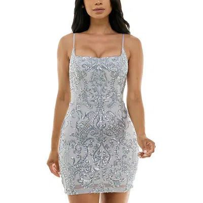 B Darlin Juniors Womens Sequined Square Neck Cocktail And Party Dress In Multi