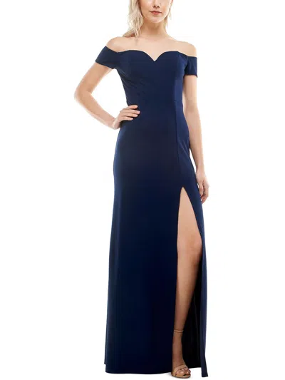 B Darlin Juniors Womens Side Slit Polyester Cocktail And Party Dress In Blue